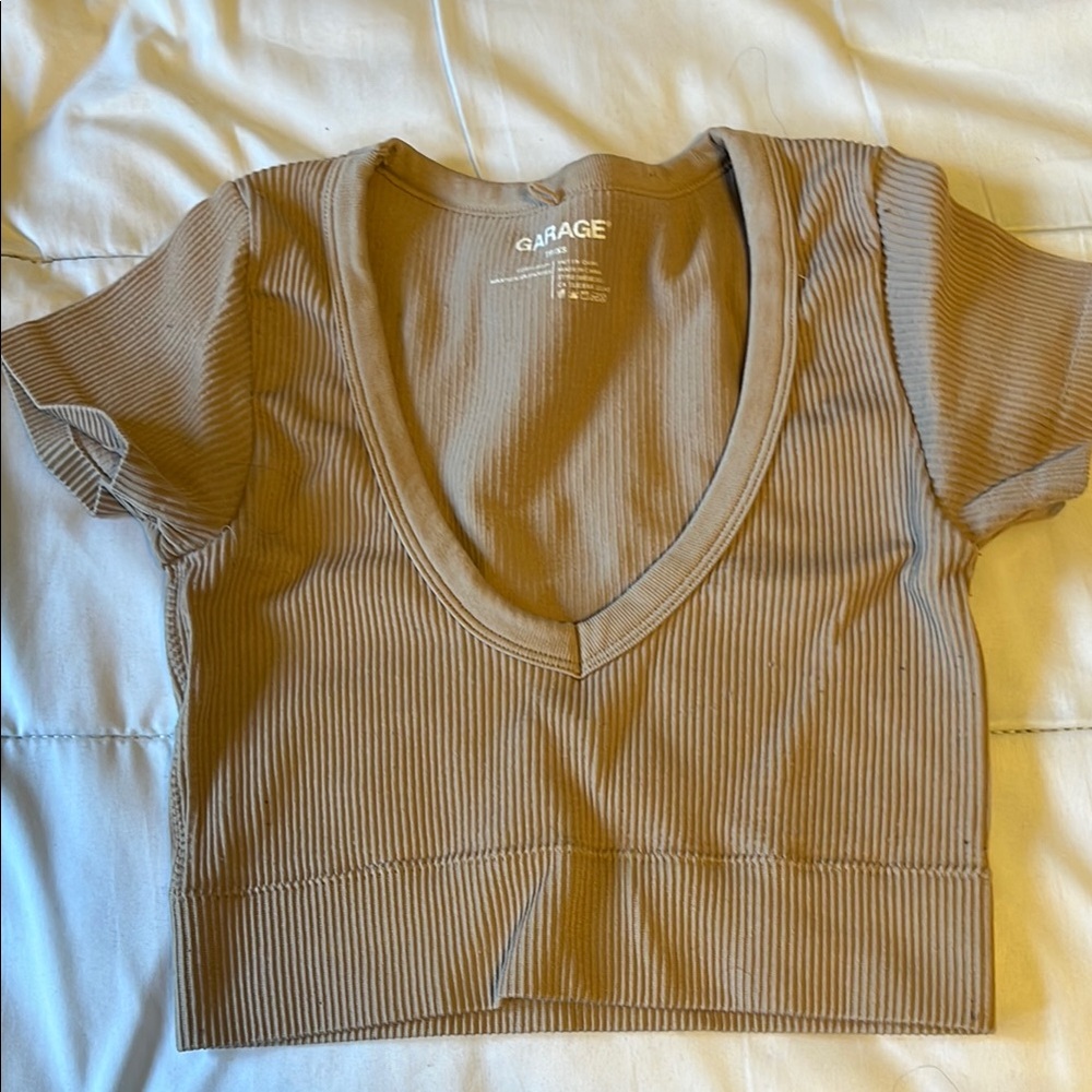 Garage Women's Tan Ribbed Crop Top